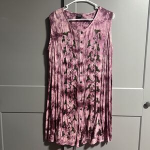 Milan Sleeveless Rayon Tie Dye Button Tie Back Dress Purple Free Size Lagenlook